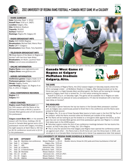 2012 UNIVERSITY of REGINA RAMS FOOTBALL • CANADA WEST GAME #1 at CALGARY