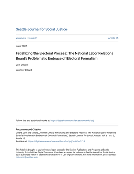 The National Labor Relations Board's Problematic Embrace of Electoral Formalism