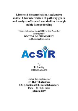 Limonoid Biosynthesis in Azadirachta Indica: Characterization of Pathway Genes and Analysis of Labeled Metabolites Through Stable Isotope Feeding