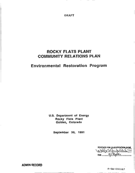 Rocky Flats Plant Community Relations Plan