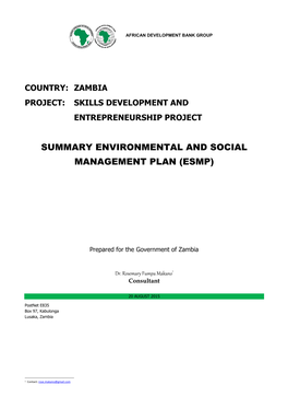 Summary Environmental and Social Management Plan (Esmp)
