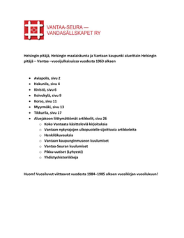 Helsingin Pitäjä 1963-2018