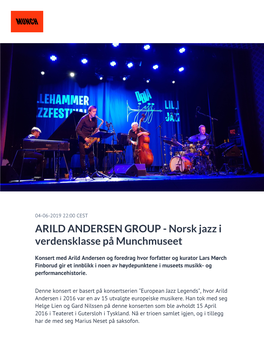 ARILD ANDERSEN GROUP - Norsk Jazz I Verdensklasse På Munchmuseet