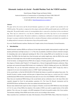 Kinematic Analysis of a Serial – Parallel Machine Tool: the VERNE Machine