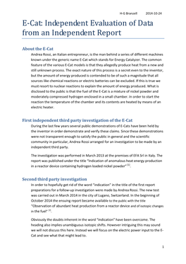 E-Cat: Independent Evaluation of Data from an Independent Report