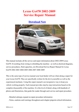 Lexus Gx470 2002-2009 Factory Repair Manual