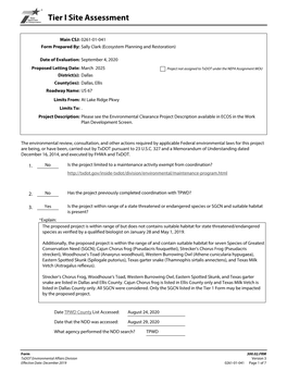 Tier I Site Assessment