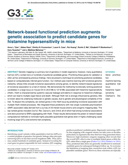 Network-Based Functional Prediction Augments Genetic Association to Predict Candidate Genes for Histamine Hypersensitivity in Mice