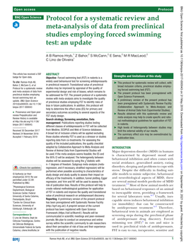 Protocol for a Systematic Review and Meta-Analysis of Data from Preclinical Studies Employing Forced Swimming Test: an Update