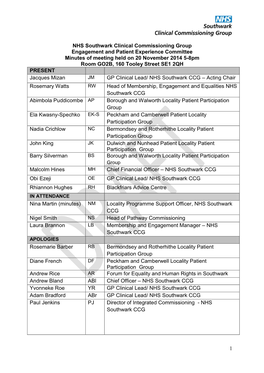 1 NHS Southwark Clinical Commissioning Group Engagement