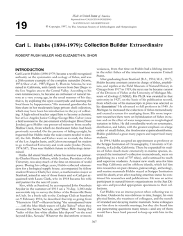 Carl L. Hubbs (1894-1979): Collection Builder Extraordinaire