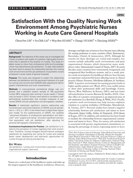 Satisfaction with the Quality Nursing Work Environment Among Psychiatric Nurses Working in Acute Care General Hospitals