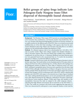 Relict Groups of Spiny Frogs Indicate Late Paleogene-Early Neogene Trans-Tibet Dispersal of Thermophile Faunal Elements