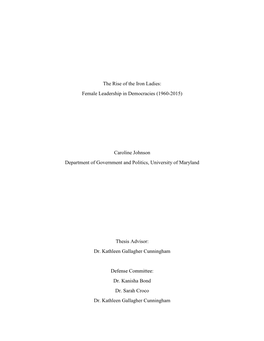 Female Leadership in Democracies (1960-2015) Caroline Johnson