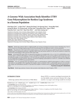 A Genome-Wide Association Study Identifies UTRN Gene Polymorphism for Restless Legs Syndrome in a Korean Population