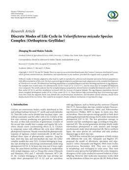 Discrete Modes of Life Cycle in Velarifictorus Micado Species Complex (Orthoptera: Gryllidae)