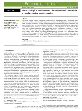 Letter: Ecological Mechanism of Climate‐Mediated Selection in A