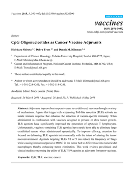 Cpg Oligonucleotides As Cancer Vaccine Adjuvants