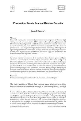 "Prostitution, Islamic Law and Ottoman Societies." Journal of the Economic & Social History of the Orient