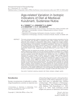 Age-Related Variation in Isotopic Indicators of Diet at Medieval Kulubnarti, Sudanese Nubia