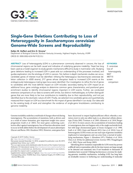 Single-Gene Deletions Contributing to Loss of Heterozygosity in Saccharomyces Cerevisiae: Genome-Wide Screens and Reproducibility