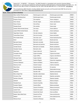 Version 8.0.7 - 01/08/2021 - 1120 Species - the ABA Checklist Is a Copyrighted Work Owned by American Birding Association, Inc