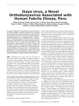 Itaya Virus, a Novel Orthobunyavirus Associated with Human Febrile Illness, Peru Robert D