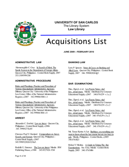 Acquisitions List