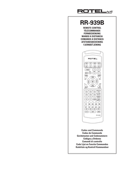 Rr-939B Remote Control Télécommande Fernbedienung Mando a Distancia Comando a Distanza Afstandsbediening Fjernbetjening