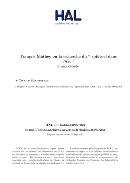 François Mathey Ou La Recherche Du '' Spirituel Dans L'art ''