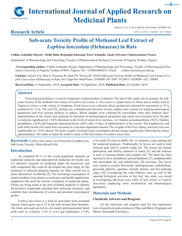 International Journal of Applied Research on Medicinal Plants Onyeto CA, Et Al