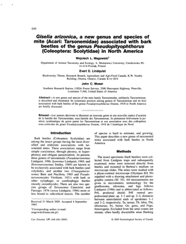 Acari: Tarsonemidae) Associated with Bark Beetles of the Genus Pseudopityophthorus (Coleoptera: Scolytidae) in North America