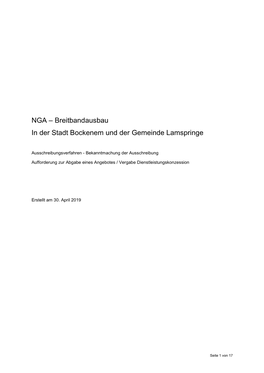 NGA – Breitbandausbau in Der Stadt Bockenem Und Der Gemeinde Lamspringe