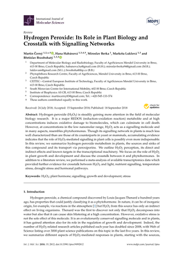 Hydrogen Peroxide: Its Role in Plant Biology and Crosstalk with Signalling Networks