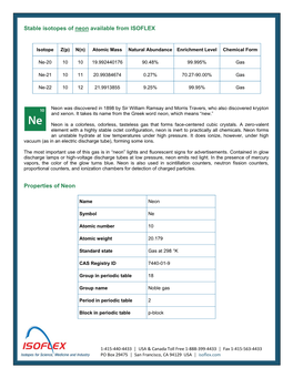 Stable Isotopes of Neon Available from ISOFLEX