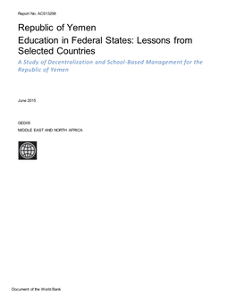 Education in Federal States: Lessons From