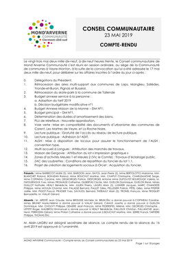 Conseil Communautaire 23 Mai 2019