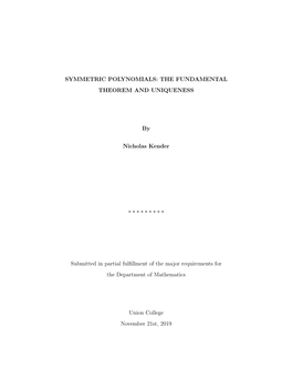 Symmetric Polynomials: the Fundamental Theorem and Uniqueness