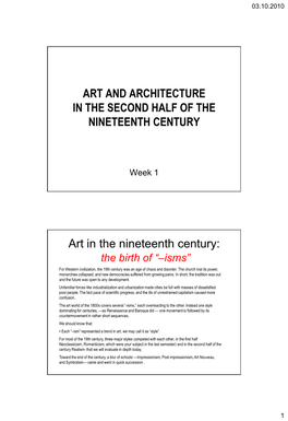 Art and Architecture in the Second Half of the Nineteenth Century