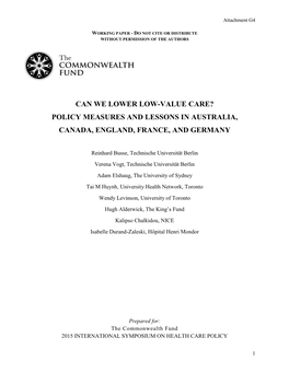 Can We Lower Low-Value Care? Policy Measures and Lessons in Australia