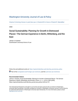 Social Sustainability: Planning for Growth in Distressed Places—The German Experience in Berlin, Wittenberg, and the Ruhr