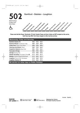 502 Romford - Debden - Loughton Wednesdays, Fridays and Saturdays