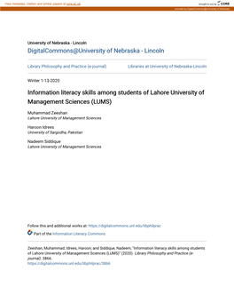 Information Literacy Skills Among Students of Lahore University of Management Sciences (LUMS)