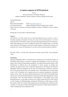A Remote Response of ATP Hydrolysis Xin Liu State Key Laboratory of Nonlinear Mechanics