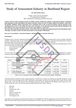 Study of Amusement Industry in Jharkhand Region