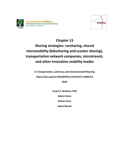 (Bikesharing and Scooter Sharing), Transportation Network Companies, Microtransit, and Other Innovative Mobility Modes