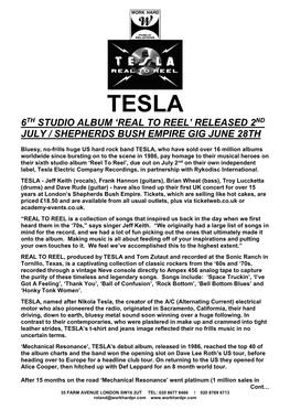 Tesla 6Th Studio Album ‘Real to Reel’ Released 2Nd July / Shepherds Bush Empire Gig June 28Th
