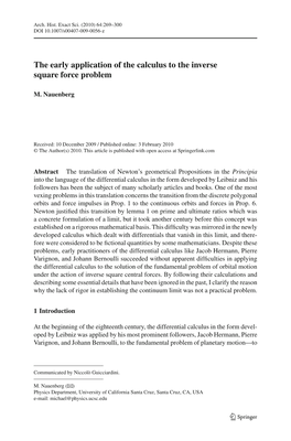 The Early Application of the Calculus to the Inverse Square Force Problem