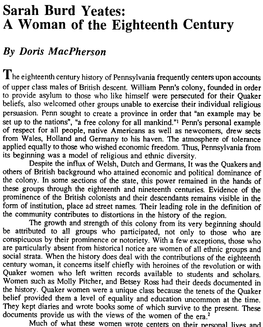 Sarah Burd Yeates: a Woman of the Eighteenth Century