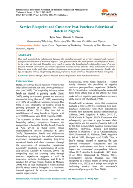 Service Blueprint and Customer Post-Purchase Behavior of Hotels in Nigeria